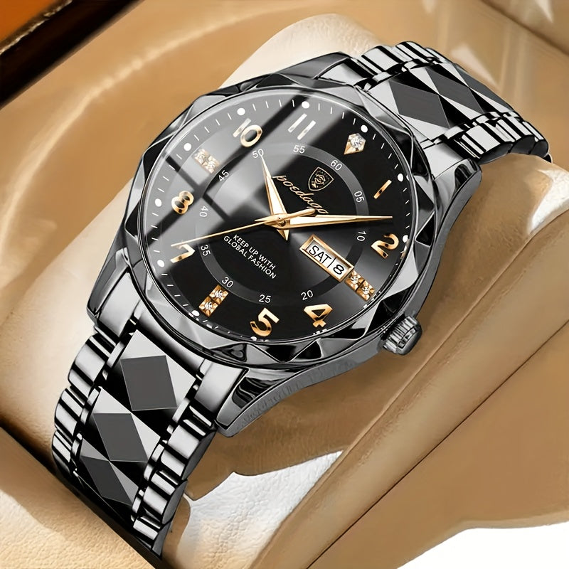 Multifunctional Waterproof Sports Watch for Men – Titan-Two-tone Gold Band with Blue Face-State of Style