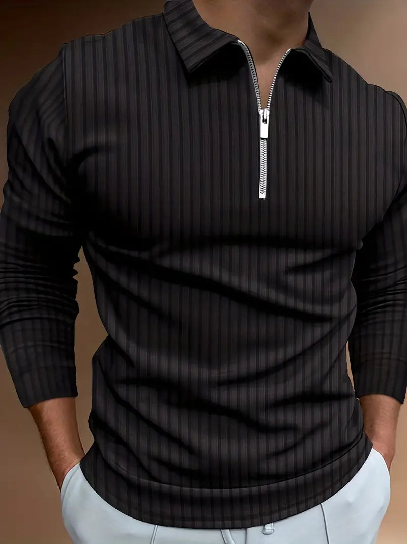 Muscle Fit Half-Zip Pullover-Black-S-State of Style