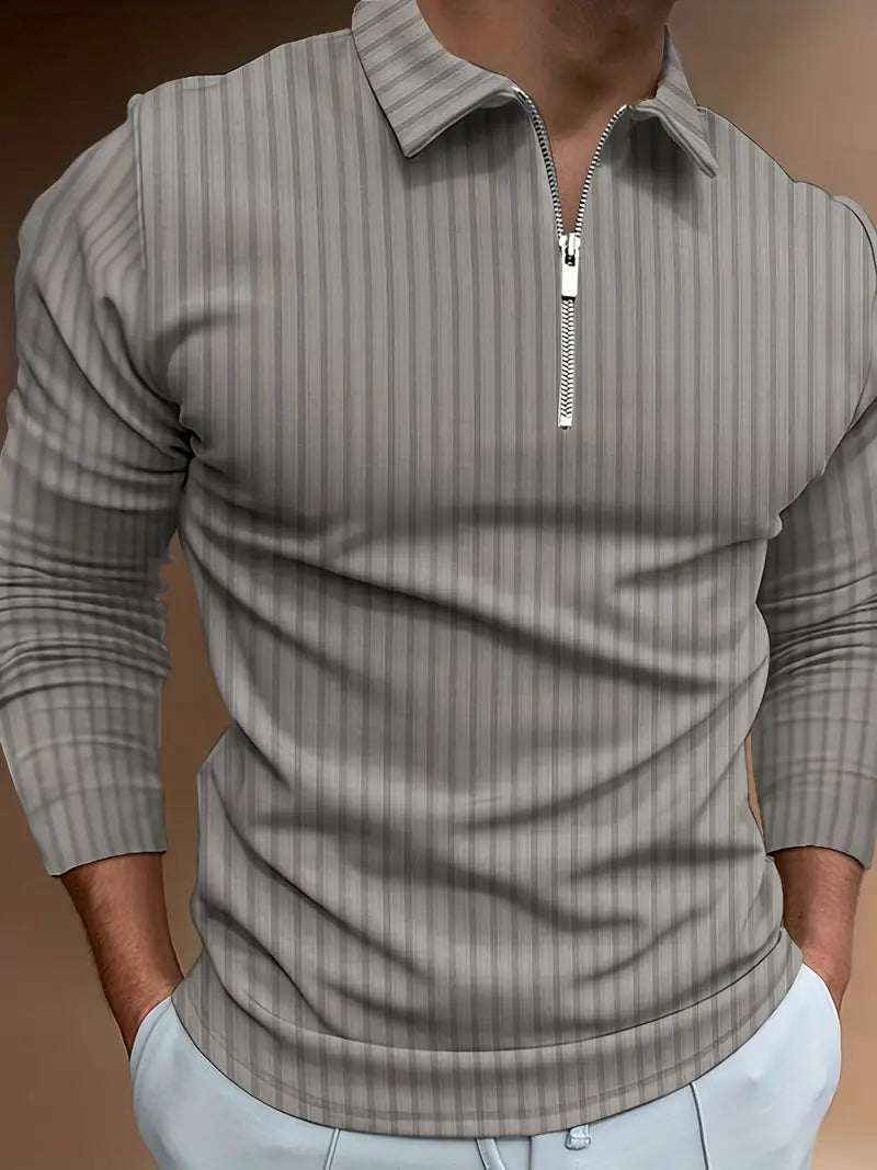 Muscle Fit Half-Zip Pullover-Gray-S-State of Style