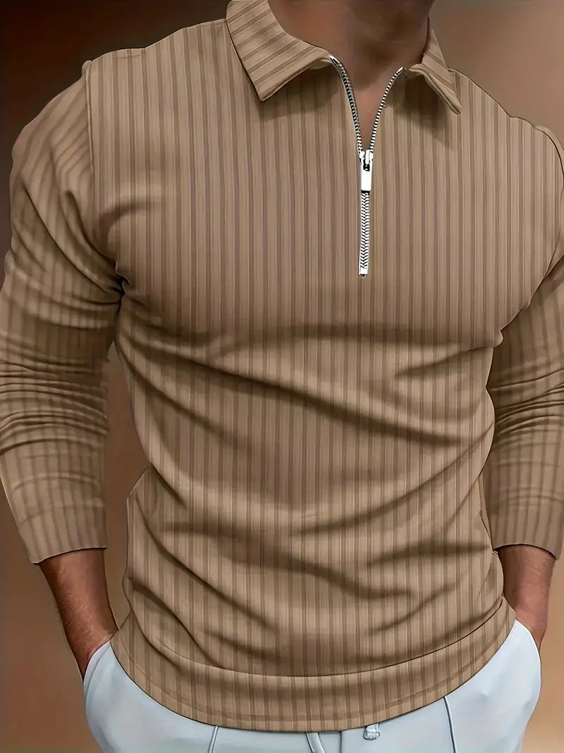 Muscle Fit Half-Zip Pullover-Khaki-S-State of Style