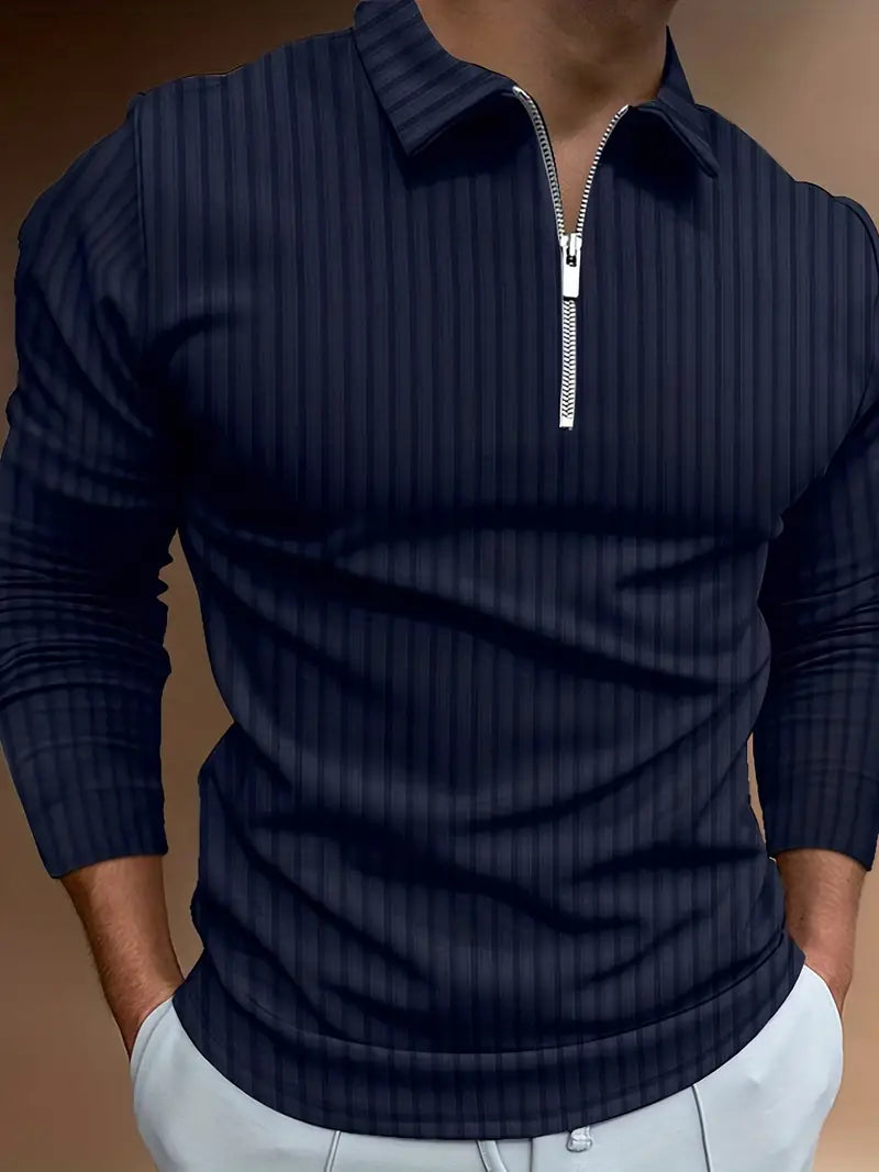 Muscle Fit Half-Zip Pullover-Navy Blue-S-State of Style