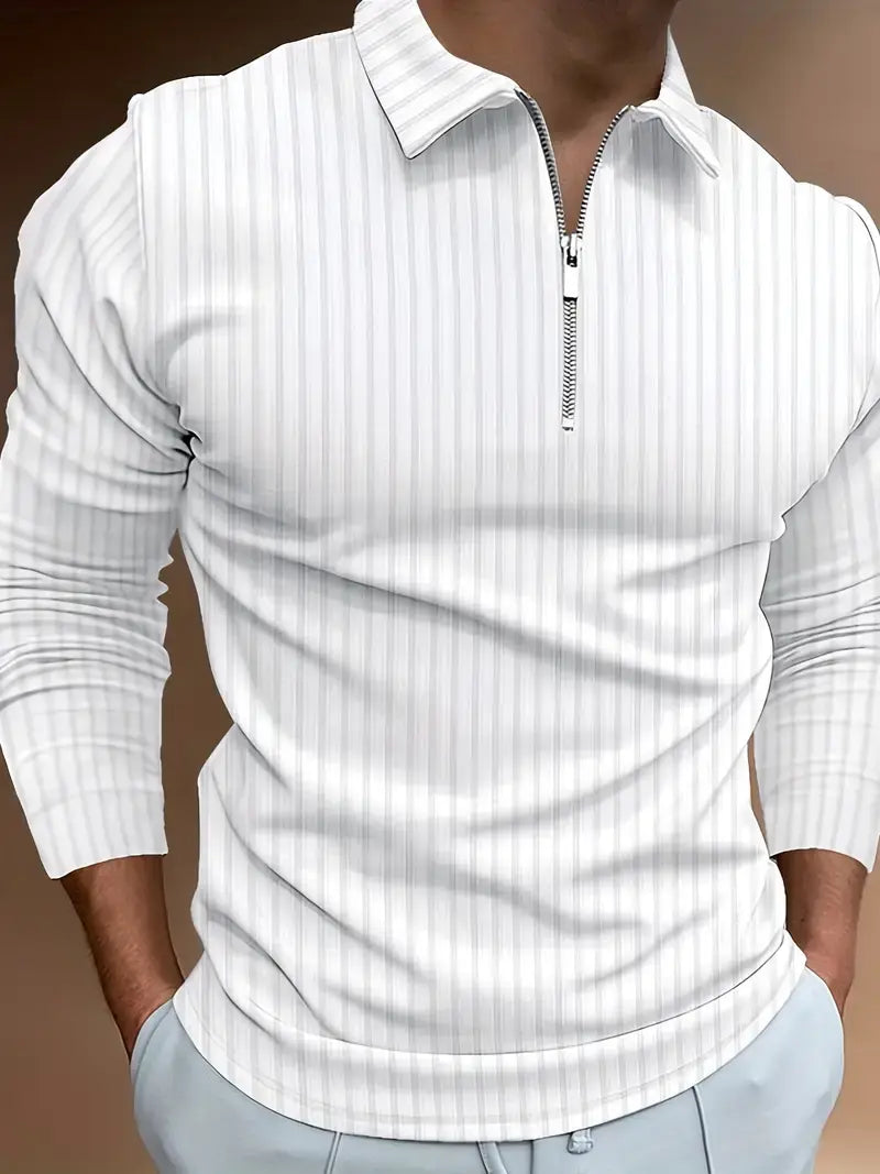 Muscle Fit Half-Zip Pullover-White-S-State of Style