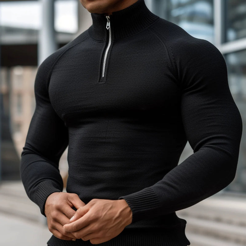 Muscle Fit Half Zip Sweater | Stylish & Comfortable-Black-Small (Sold out!)-State of Style