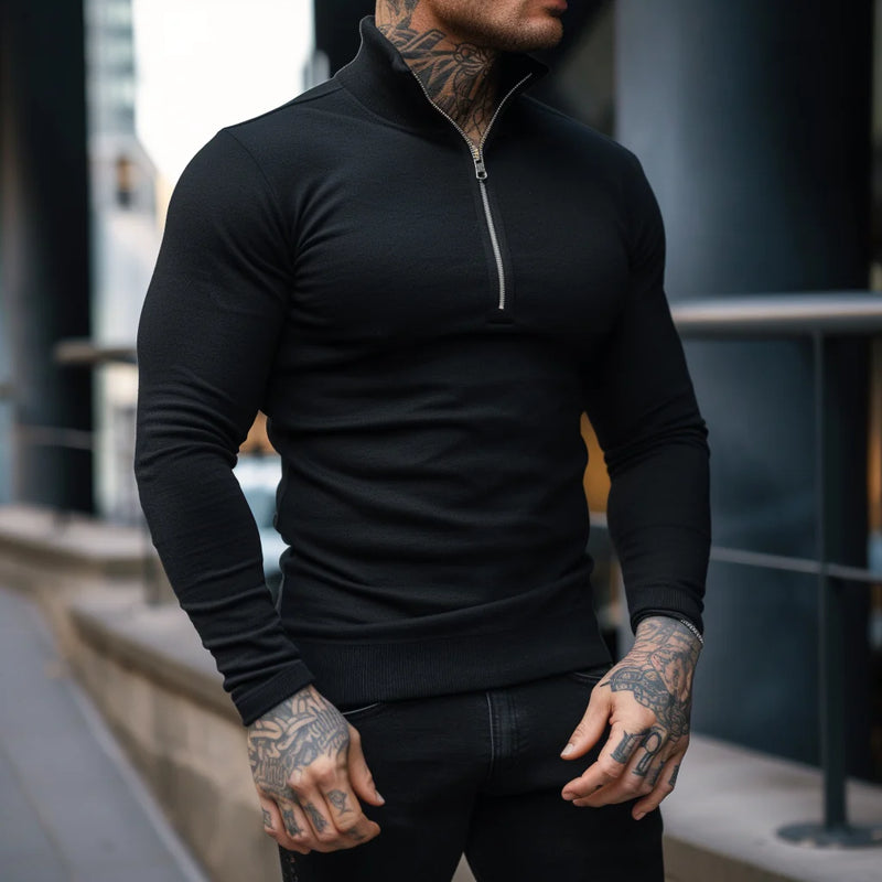 Muscle Fit Half Zip Sweater | Stylish & Comfortable-Black-Small (Sold out!)-State of Style