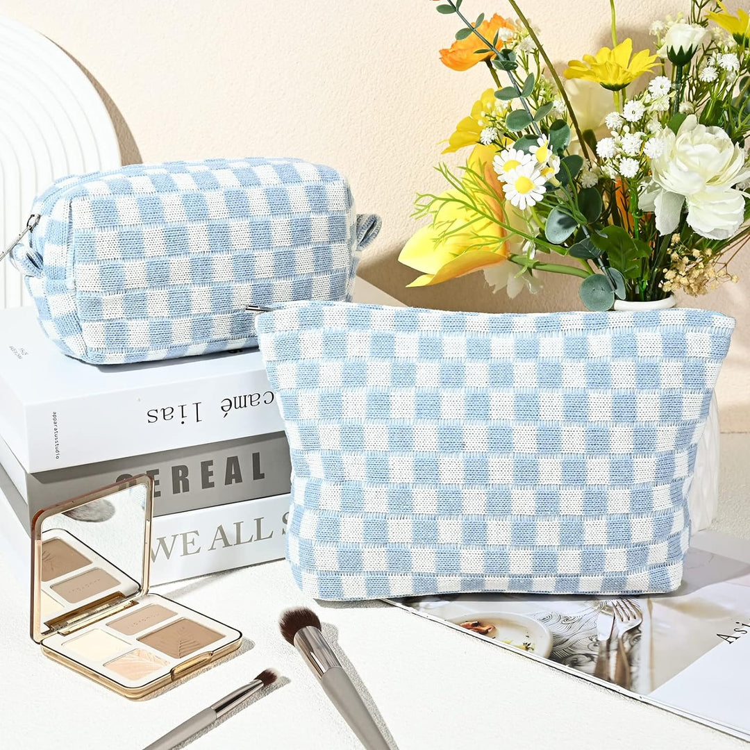 Must-Have Checked Make-up Bag Set-Blue-State of Style