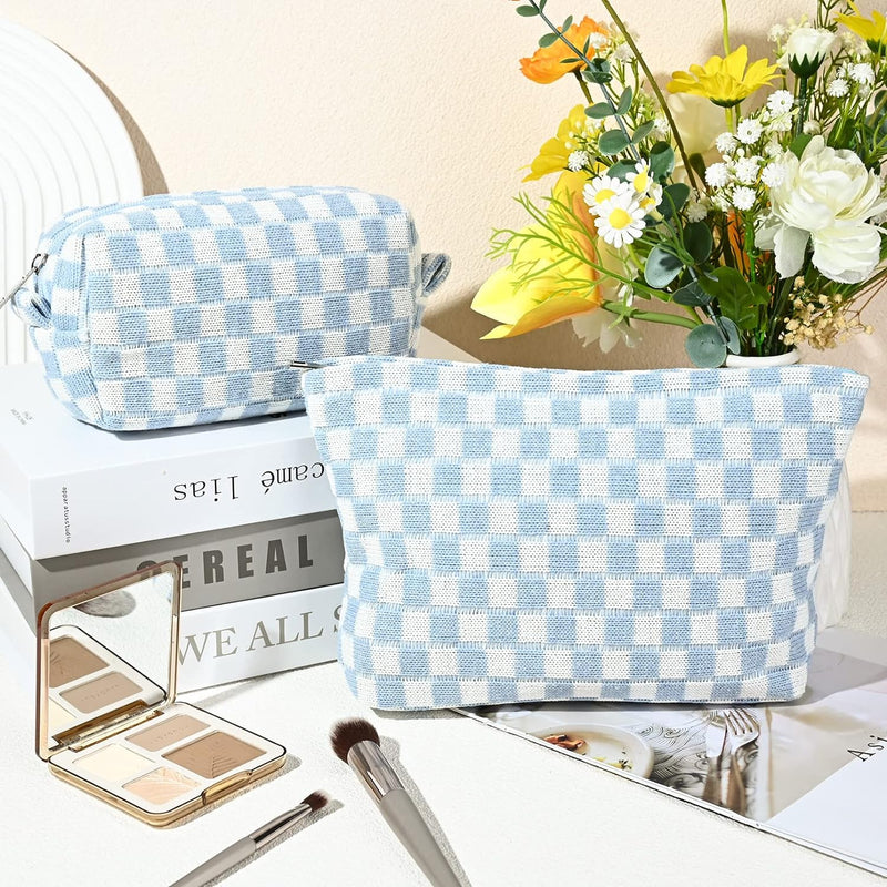 Must-Have Checked Make-up Bag Set-Blue-State of Style