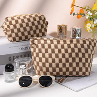 Must-Have Checked Make-up Bag Set-Brown-State of Style
