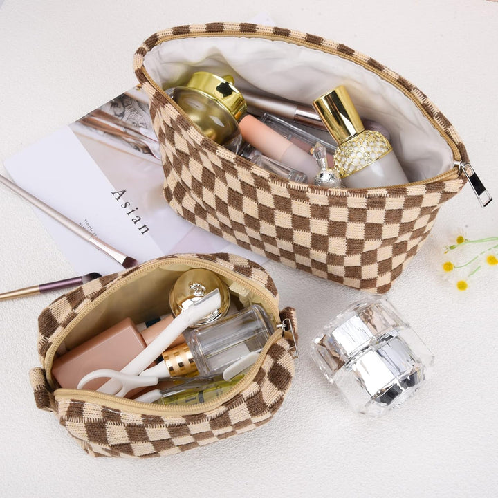 Must-Have Checked Make-up Bag Set-Red-State of Style