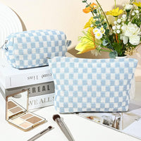Must-Have Geruite Make-up Tas Set-Blauw-State of Style
