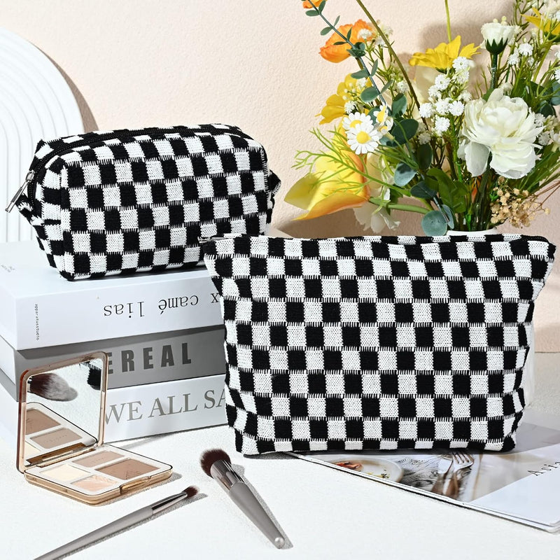 Must-Have Geruite Make-up Tas Set-Zwart-State of Style