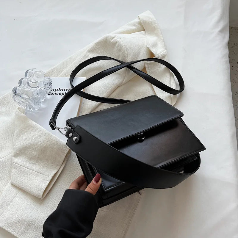 Nadine Traditional Bag – Double-Layered Flap Shoulder Bag-Black-State of Style