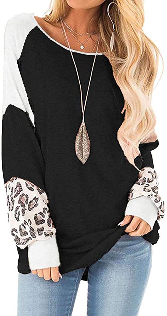 Naggoo – Colour Block Leopard Print Crew Neck Sweatshirt-Black and White-Select-State of Style