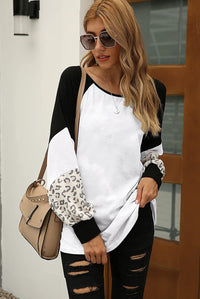 Naggoo – Colour Block Leopard Print Crew Neck Sweatshirt-Pink 01-Select-State of Style