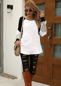 Naggoo – Colour Block Leopard Print Crew Neck Sweatshirt-Pink 01-Select-State of Style