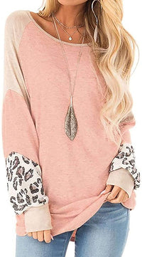 Naggoo – Colour Block Leopard Print Crew Neck Sweatshirt-Pink 01-Select-State of Style