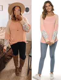 Naggoo – Colour Block Leopard Print Crew Neck Sweatshirt-Pink 01-Select-State of Style