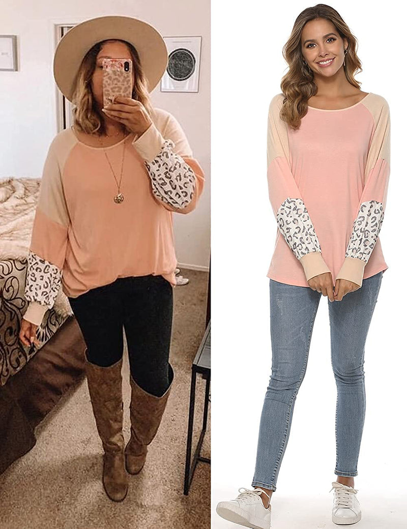 Naggoo – Colour Block Leopard Print Crew Neck Sweatshirt-Pink 01-Select-State of Style