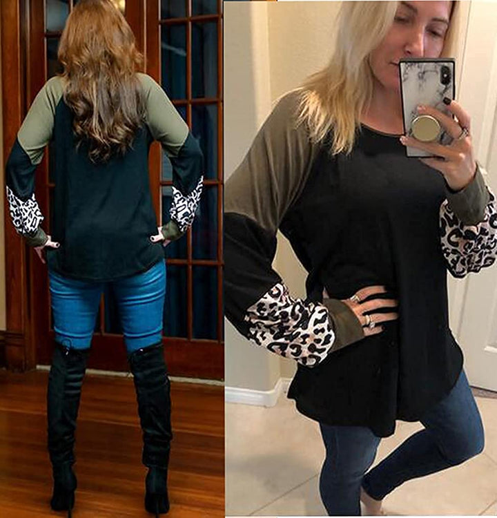 Naggoo – Colour Block Leopard Print Crew Neck Sweatshirt-Pink 01-Select-State of Style