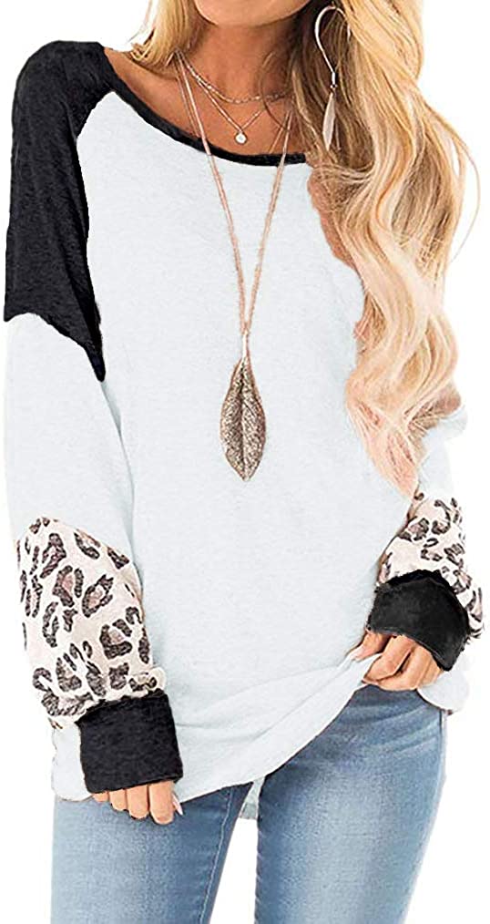 Naggoo – Colour Block Leopard Print Crew Neck Sweatshirt-White-Select-State of Style