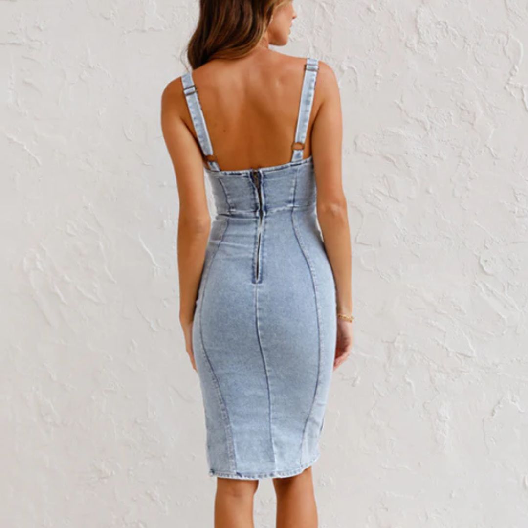 Naomi Denim Split Dress-S-State of Style