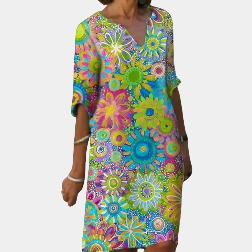 Naomi - Trendy Short Floral Dress-Green-XS-State of Style