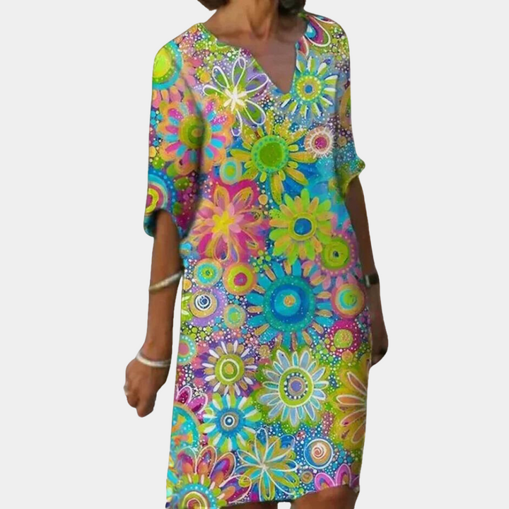 Naomi - Trendy Short Floral Dress-Green-XS-State of Style