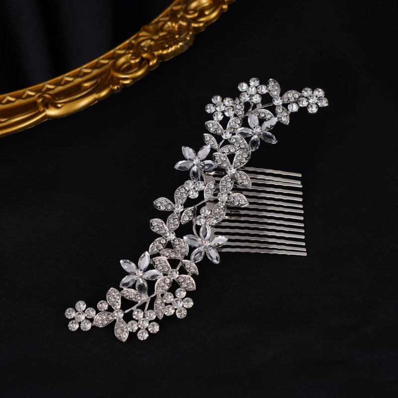 Natalie Traditional Hair Accessory – Crystal Flower & Rhinestone Hair Comb-Gold-State of Style