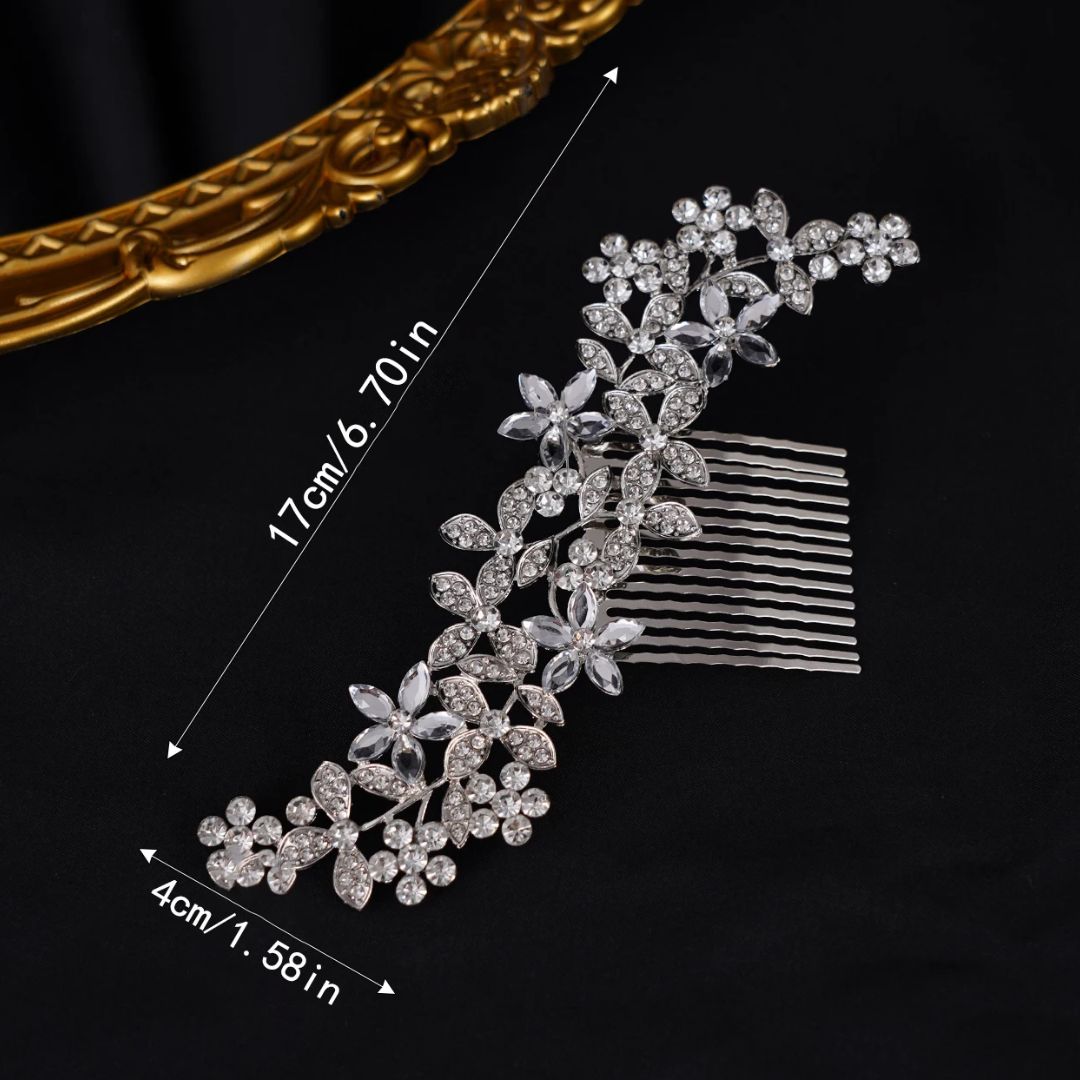 Natalie Traditional Hair Accessory – Crystal Flower & Rhinestone Hair Comb-Gold-State of Style