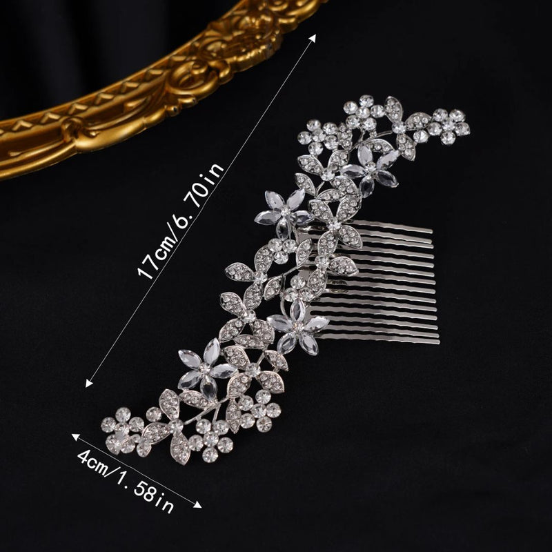 Natalie Traditional Hair Accessory – Crystal Flower & Rhinestone Hair Comb-Gold-State of Style