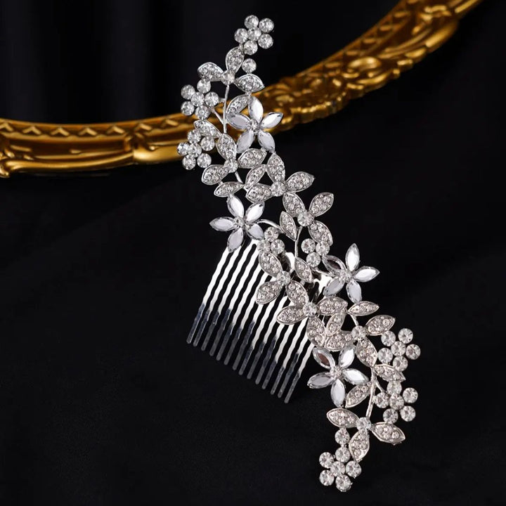Natalie Traditional Hair Accessory – Crystal Flower & Rhinestone Hair Comb-Gold-State of Style