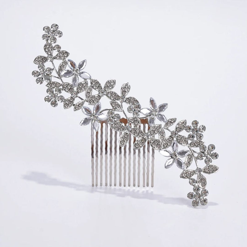 Natalie Traditional Hair Accessory – Crystal Flower & Rhinestone Hair Comb-Gold-State of Style