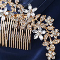 Natalie Traditional Hair Accessory – Crystal Flower & Rhinestone Hair Comb-Gold-State of Style