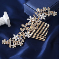 Natalie Traditional Hair Accessory – Crystal Flower & Rhinestone Hair Comb-Gold-State of Style
