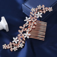 Natalie Traditional Hair Accessory – Crystal Flower & Rhinestone Hair Comb-Gold-State of Style