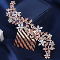 Natalie Traditional Hair Accessory – Crystal Flower & Rhinestone Hair Comb-Rose Gold-State of Style