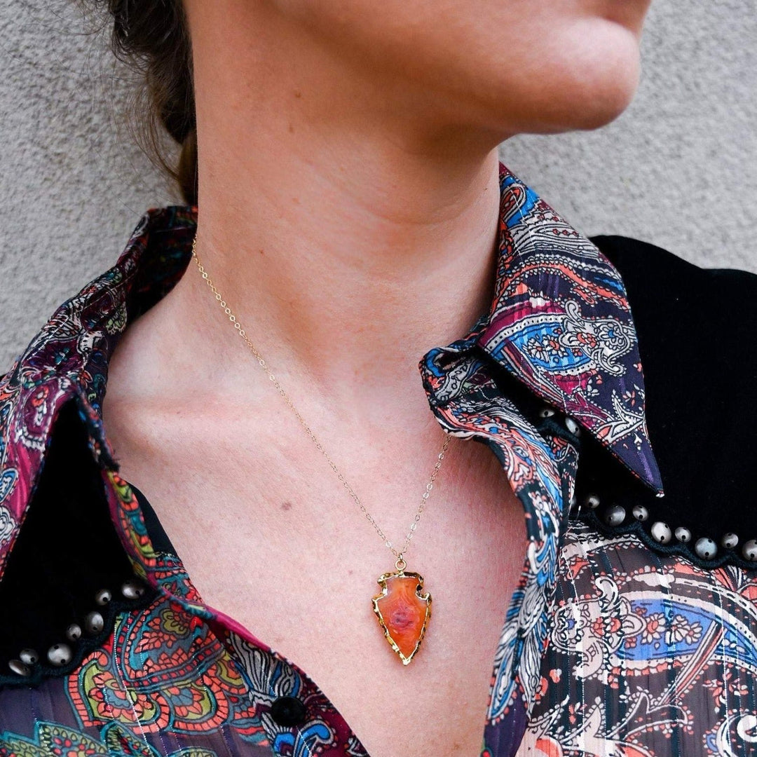 Natural Crystal Carnelian Arrowhead Necklace - Aeliana-Carnelian-State of Style