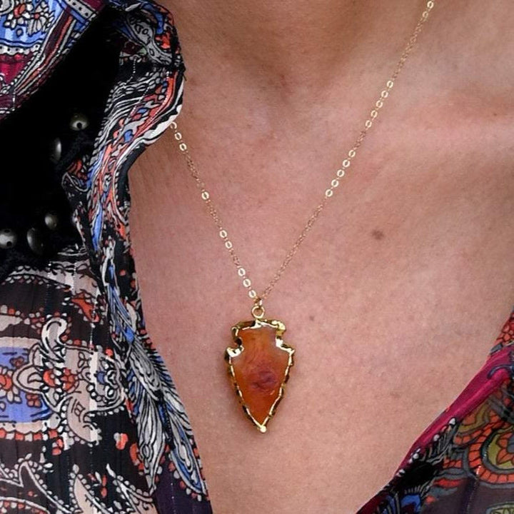 Natural Crystal Carnelian Arrowhead Necklace - Aeliana-Carnelian-State of Style