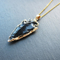 Natural Crystal Carnelian Arrowhead Necklace - Aeliana-Obsidian with Gold Chain-State of Style