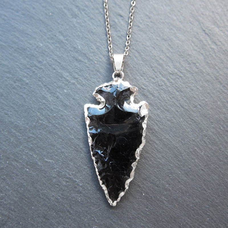 Natural Crystal Carnelian Arrowhead Necklace - Aeliana-Obsidian with Silver Chain-State of Style