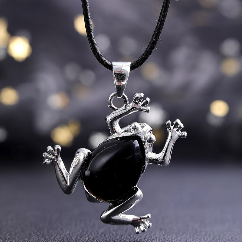 Natural Crystal Frog Meditation Necklace - Gaia-Obsidian-State of Style