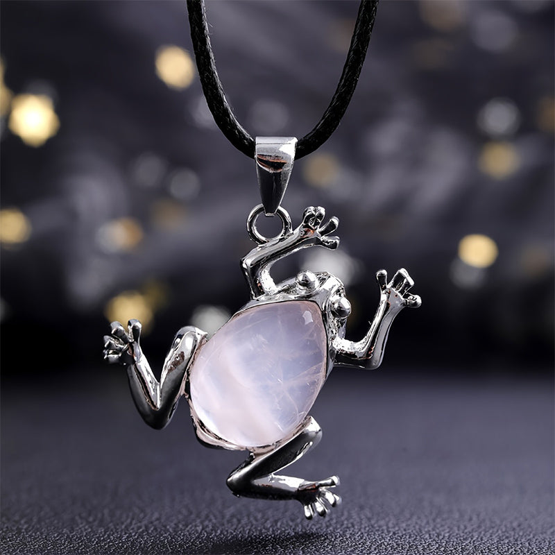 Natural Crystal Frog Meditation Necklace - Gaia-Rose Quartz-State of Style