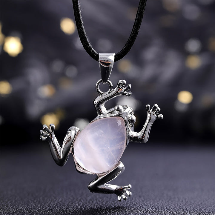 Natural Crystal Frog Meditation Necklace - Gaia-Rose Quartz-State of Style