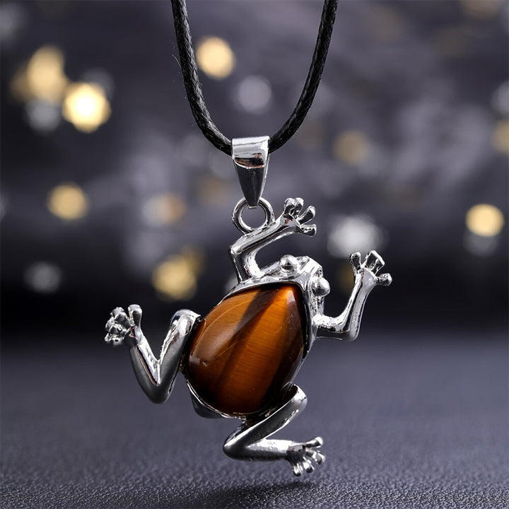 Natural Crystal Frog Meditation Necklace - Gaia-Tiger's Eye-State of Style