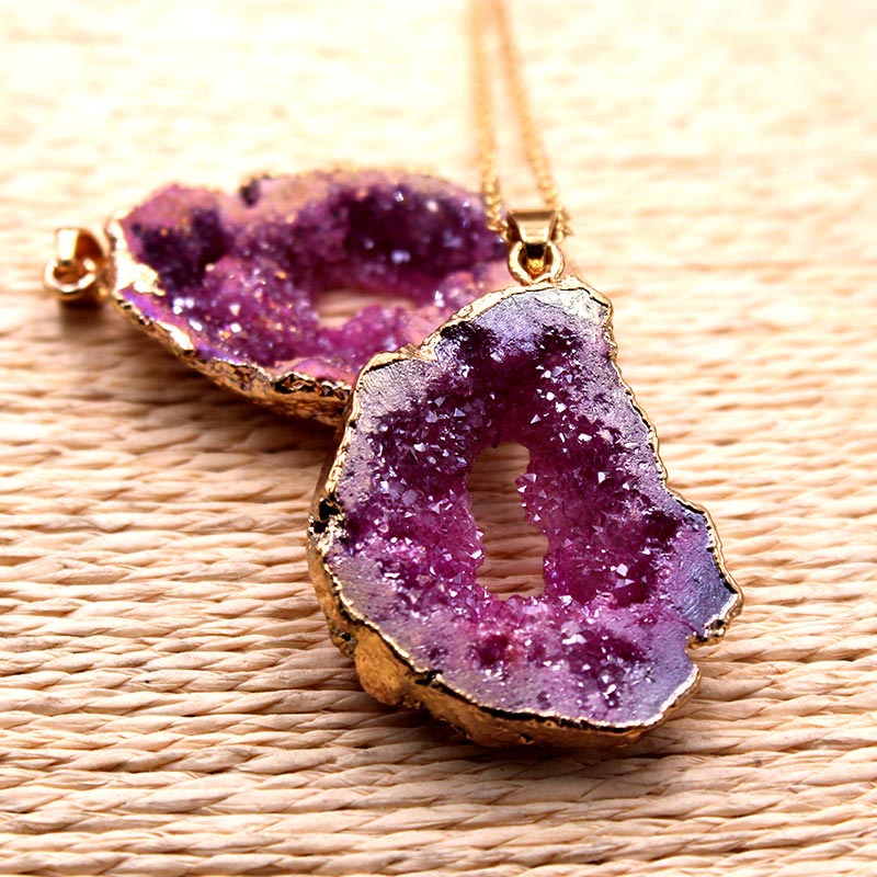 Natural Crystal Geode Pendant - Gaia-Amethyst-State of Style
