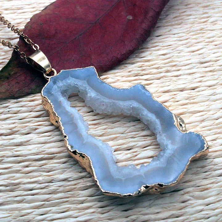 Natural Crystal Geode Pendant - Gaia-Blue Quartz-State of Style