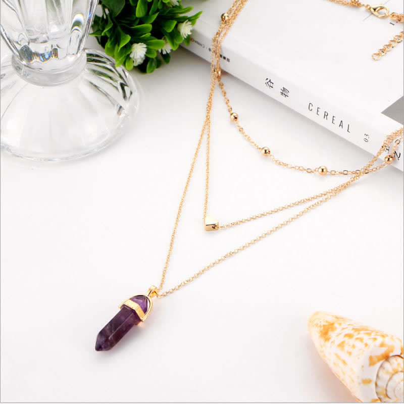 Natural Crystal Hexagon Gemstone Necklace - Aurora-Amethyst-State of Style
