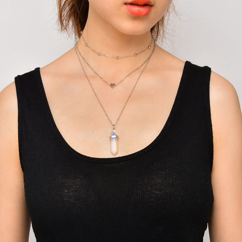 Natural Crystal Hexagon Gemstone Necklace - Aurora-Blue Sandstone-State of Style