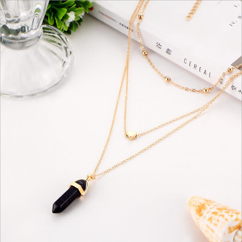 Natural Crystal Hexagon Gemstone Necklace - Aurora-Blue Sandstone-State of Style