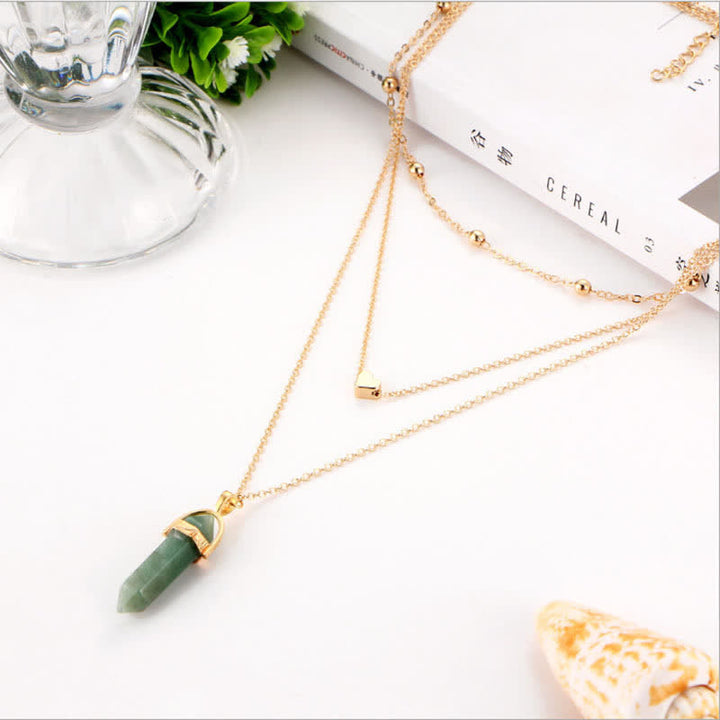 Natural Crystal Hexagon Gemstone Necklace - Aurora-Green Aventurine-State of Style