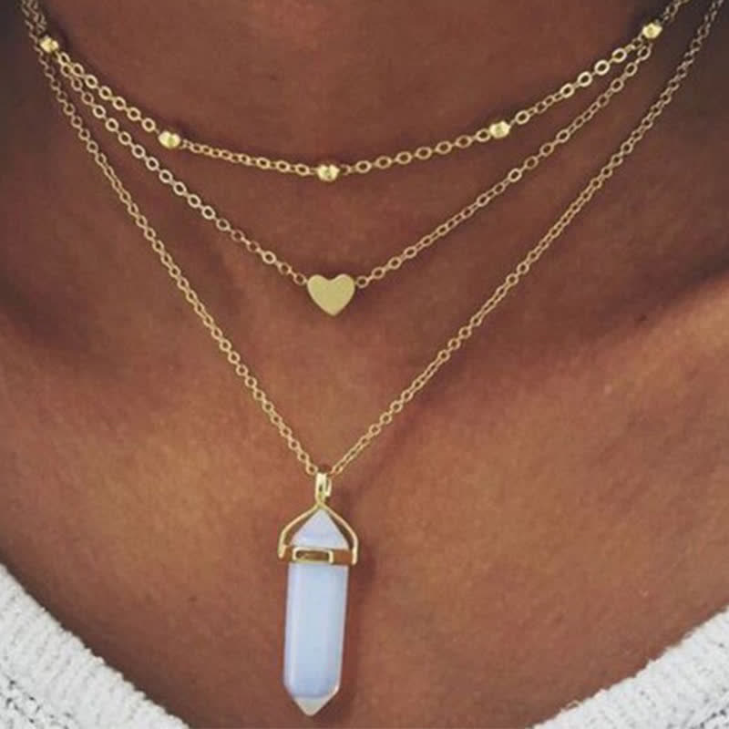 Natural Crystal Hexagon Gemstone Necklace - Aurora-Opal-State of Style